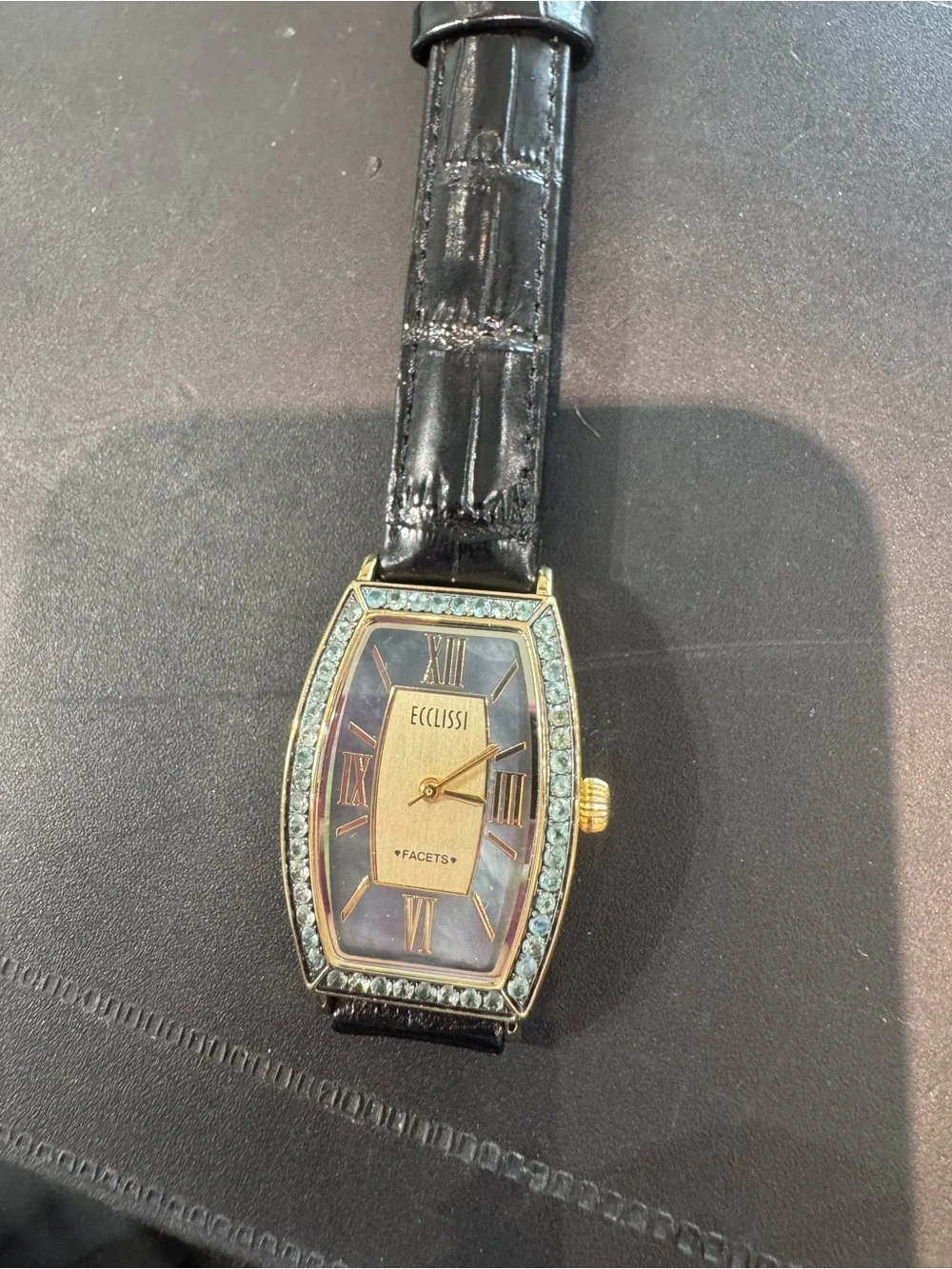 Ecclissi Facets Stainless Steel Alexandrite Leather Watch